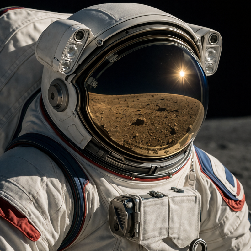 Astronaut with gold coated visor