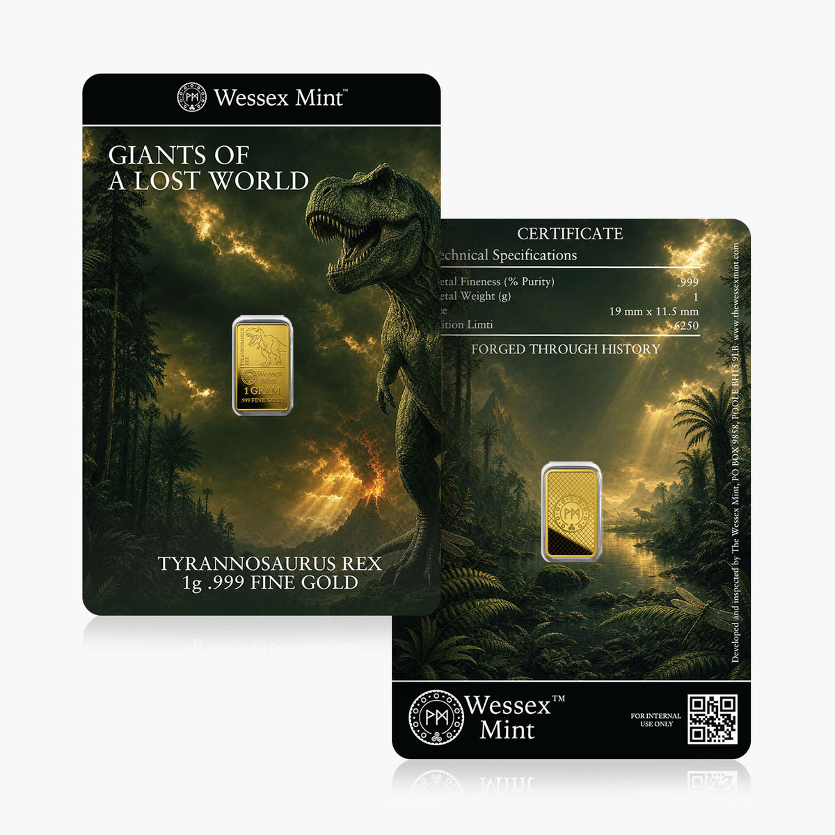 1g Tyrannosaurus Rex Fine Gold Bar