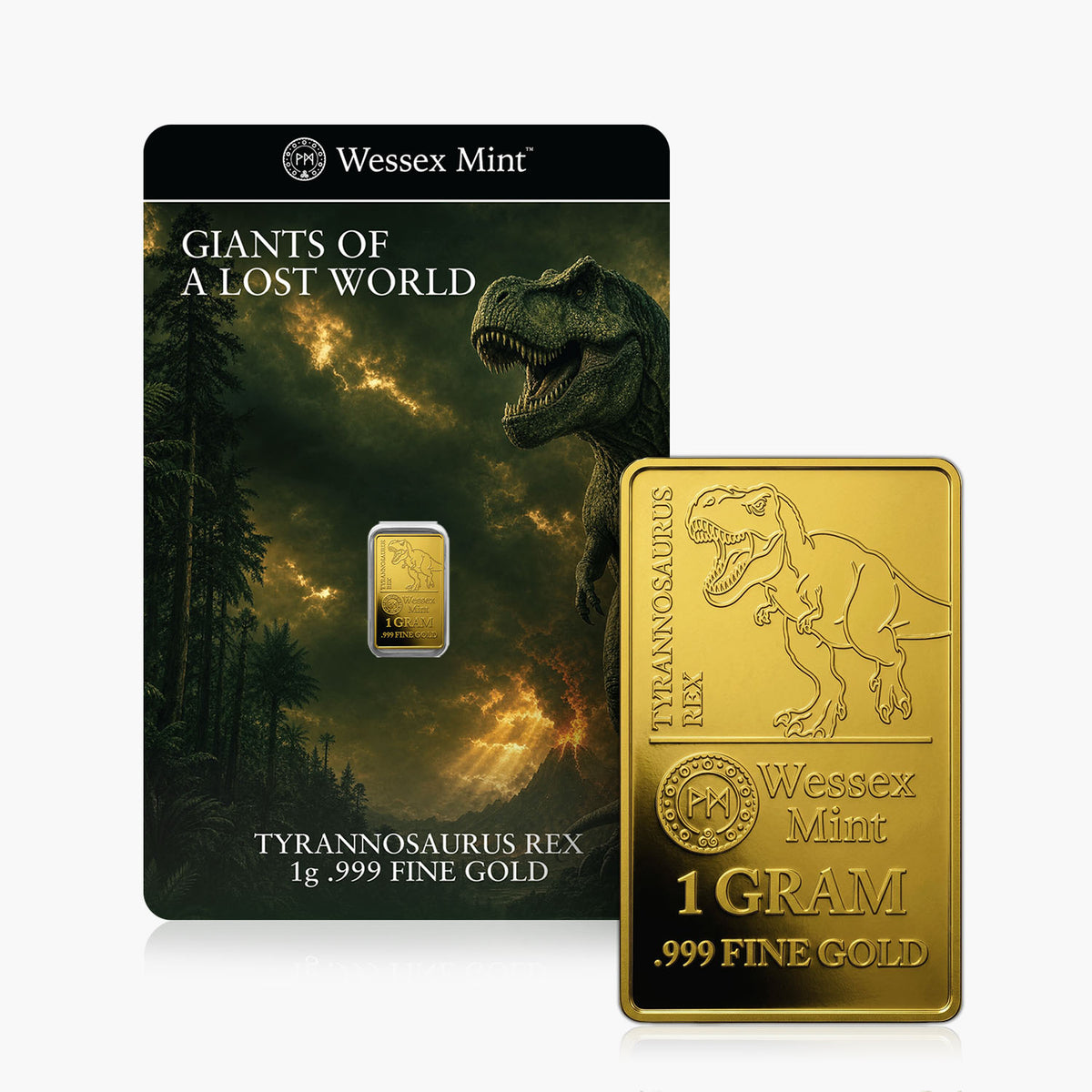 1g Tyrannosaurus Rex Fine Gold Bar